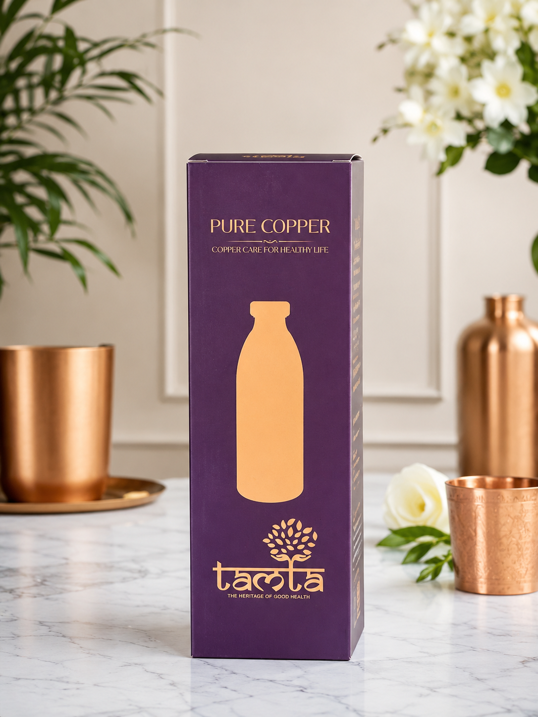 Tamtaware Handcrafted Pure Copper Water Bottle 1000 ml – 1 Litre Glossy Etched Flask