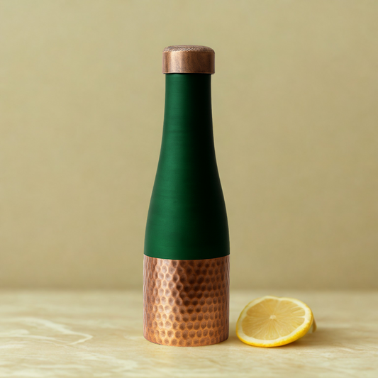 TIVRA Silk Copper Bottle – Half-Hammered Green Edition