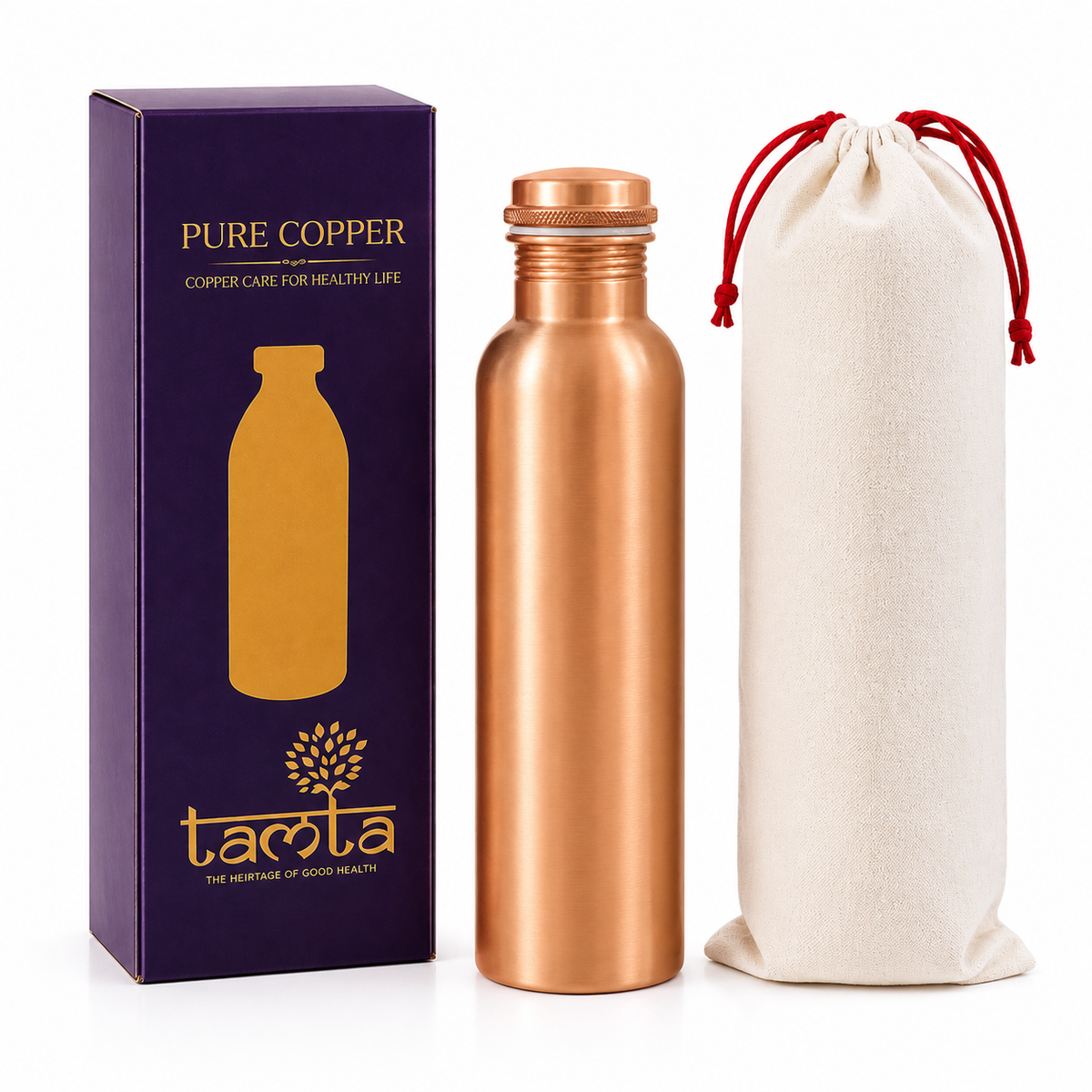 Tamtaware Handcrafted Pure Copper Water Bottle 950 ml – Brushed Satin Matte Bottle