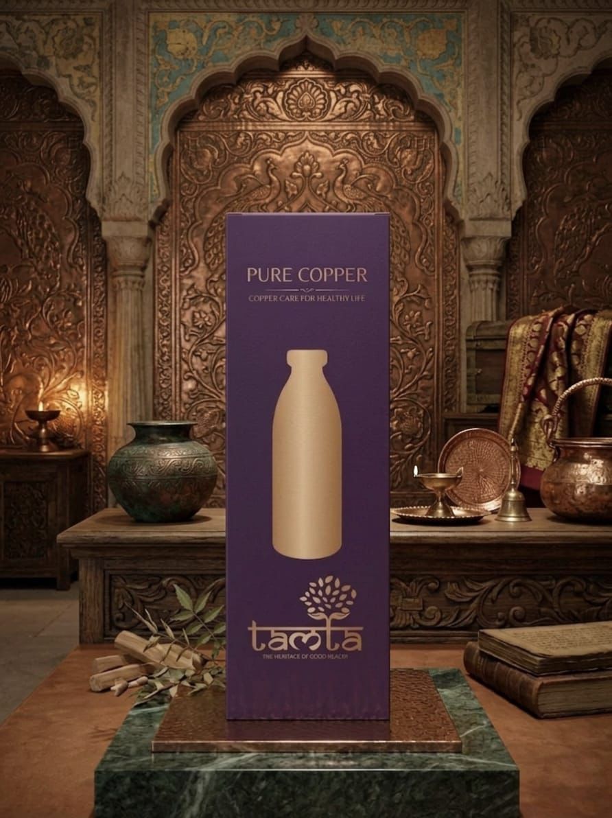 Tamtaware Handcrafted Pure Copper Water Bottle 1300 ml – Antique Matte Laser Etched