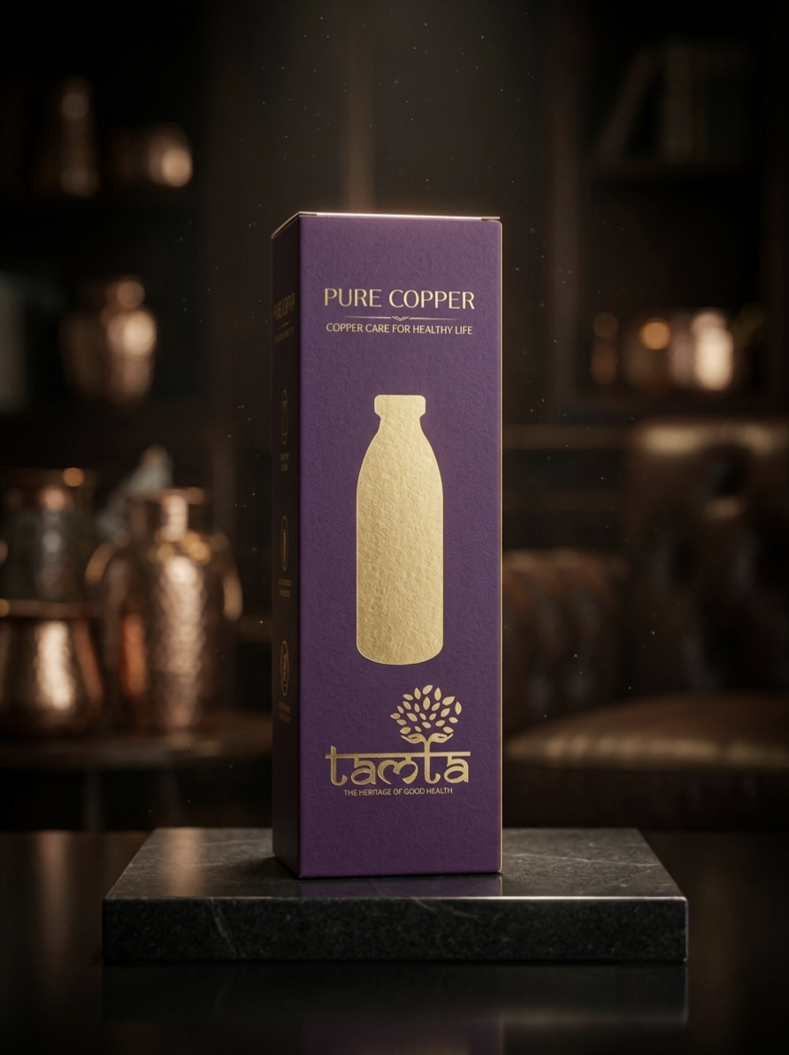 Tamtaware Handcrafted Pure Copper Water Bottle 950 ml – Dual Finish Hammered Upper