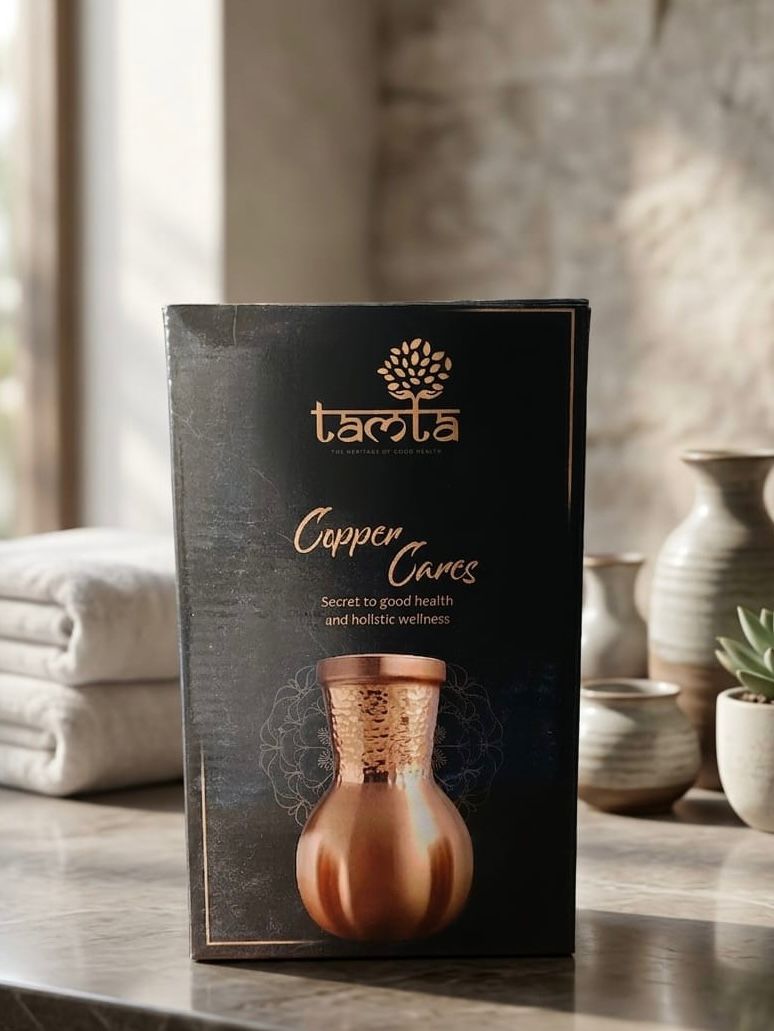 Tamtaware Handcrafted Pure Copper Water Bottle 800 ml – Half Hammered Surai Bottle