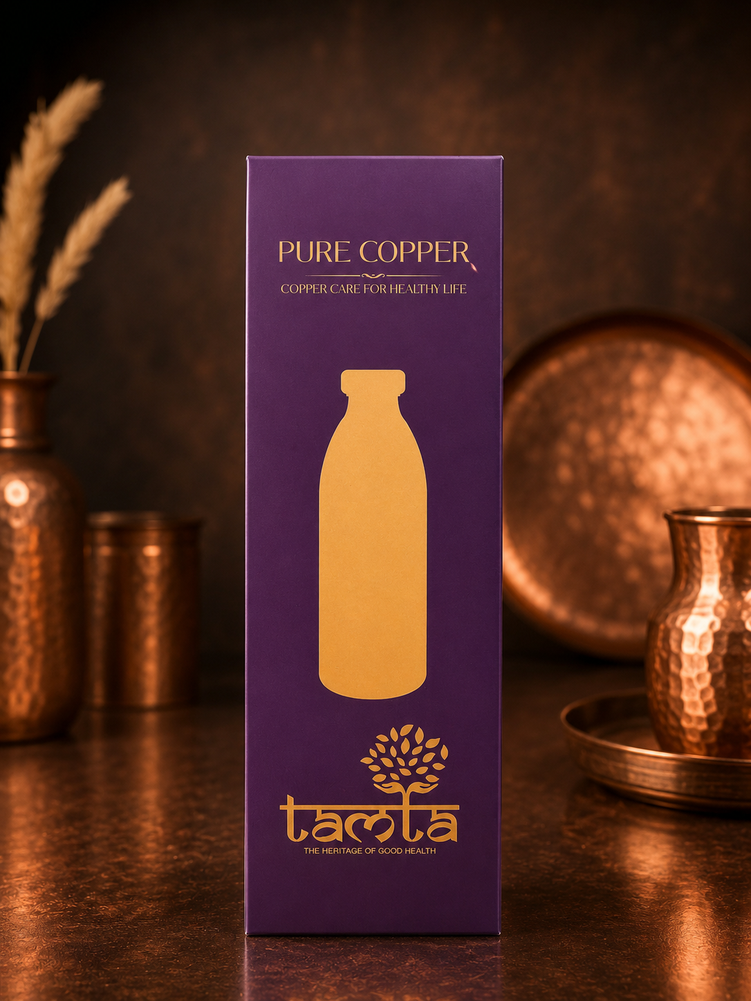 Tamtaware Handcrafted Pure Copper Water Bottle 950 ml – Antique Tiered Matte Flask