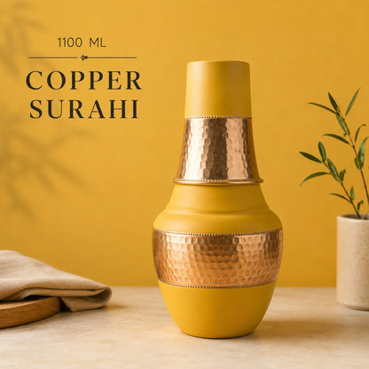 Tamtaware SURAI Designer Copper Bottle 1100 ml with Glass Lid (Mustard Yellow)