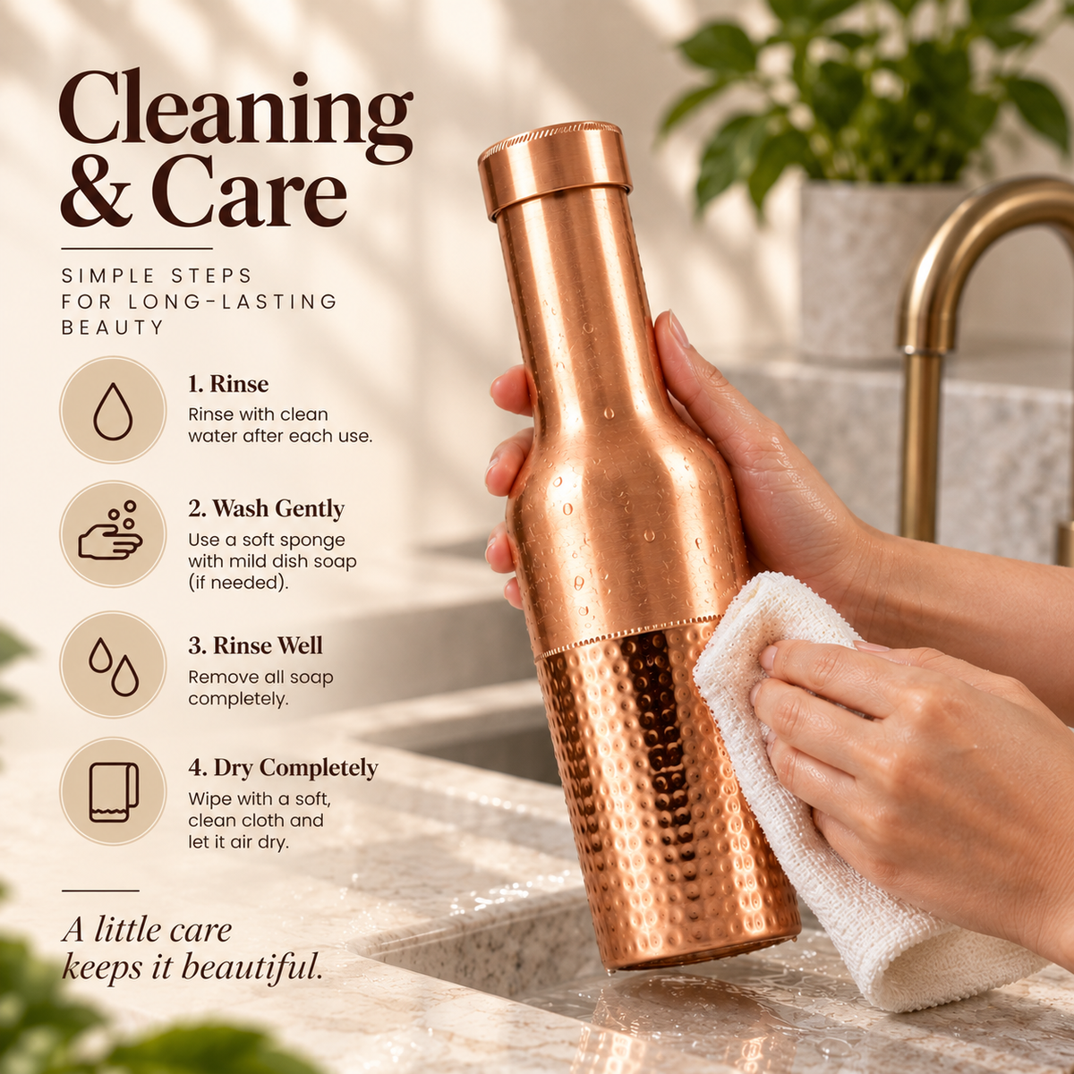 Tamtaware Crafted Pure Copper Bottle (950 ml) – Half Hammered Long Neck