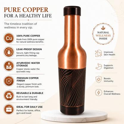 Tamtaware Handcrafted Pure Copper Water Bottle 1000 ml – 1 Litre Long Neck Etched Flask