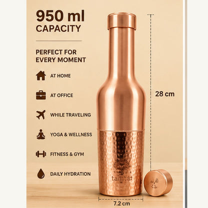 Tamtaware Crafted Pure Copper Bottle (950 ml) – Half Hammered Long Neck