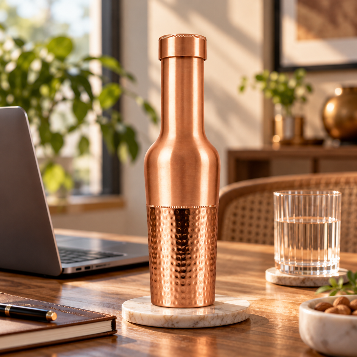 Tamtaware Crafted Pure Copper Bottle (950 ml) – Half Hammered Long Neck