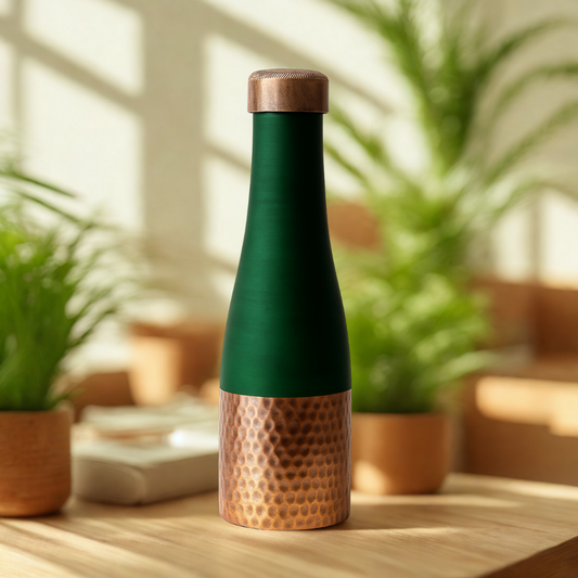TIVRA Silk Copper Bottle – Half-Hammered Green Edition