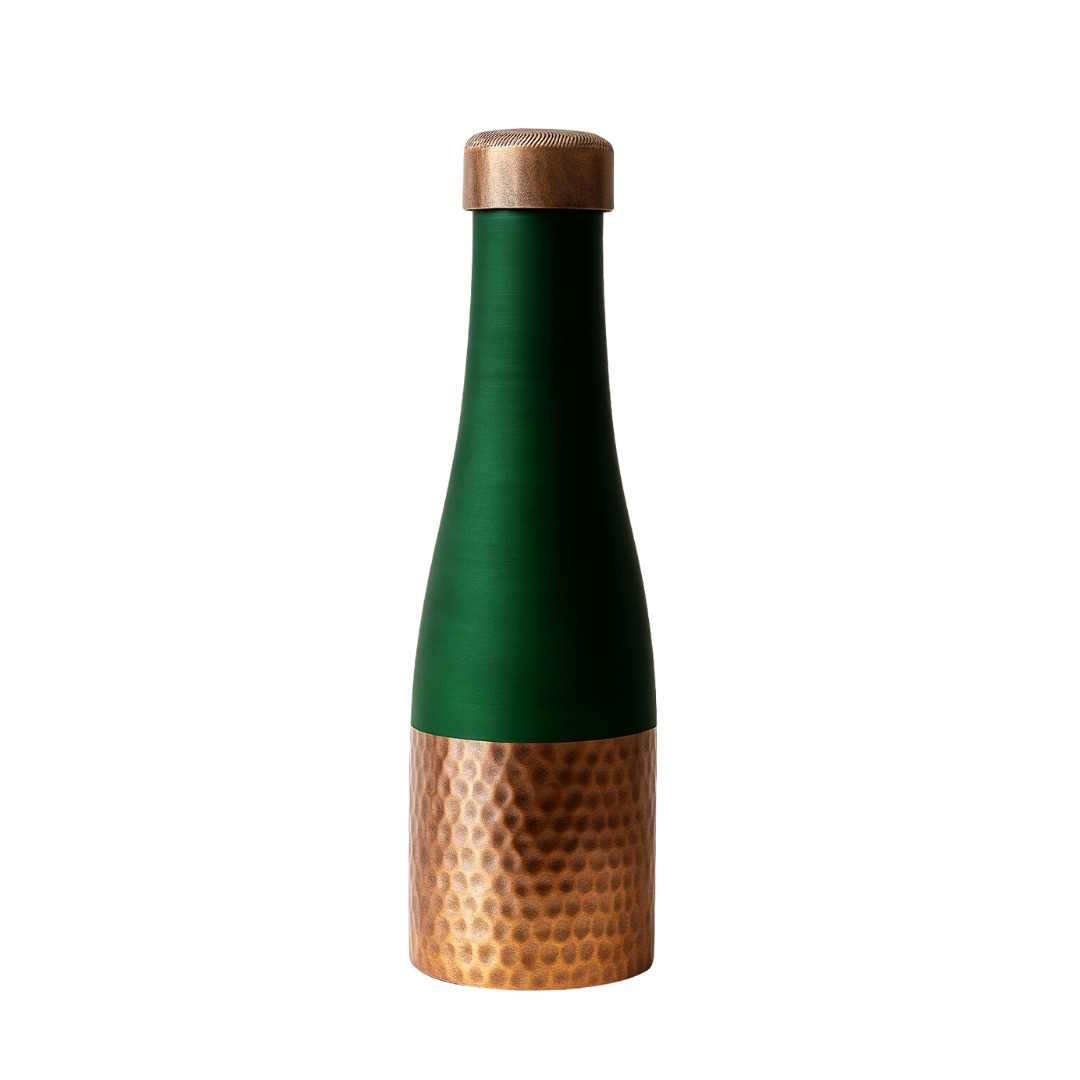 TIVRA Silk Copper Bottle – Half-Hammered Green Edition