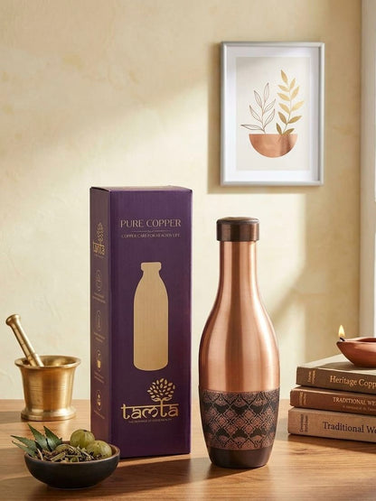 TAVYA Antique Copper Bottle – Designer Matte Finish 1100 ml A001 - आरोग्य
