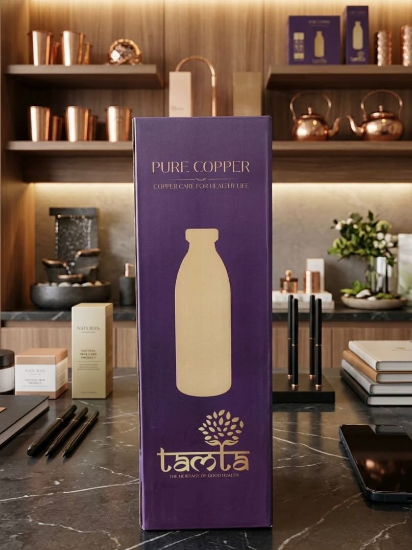 TAVYA Antique Copper Bottle – Designer Matte Finish 1100 ml A001 - आरोग्य