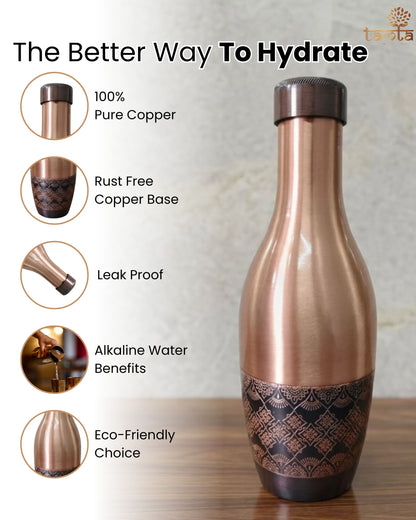 TAVYA Antique Copper Bottle – Designer Matte Finish 1100 ml A001 - आरोग्य