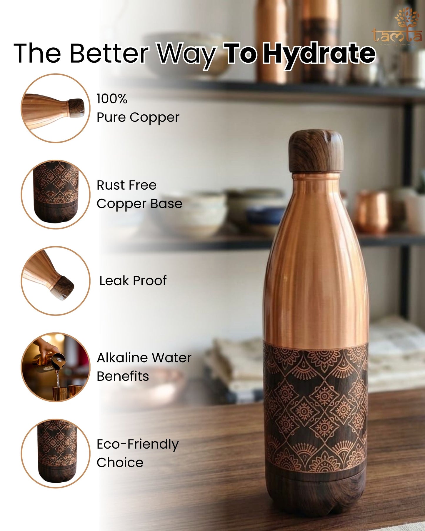 Premium Copper Bottle – 1000 ml A004 - शुद्ध