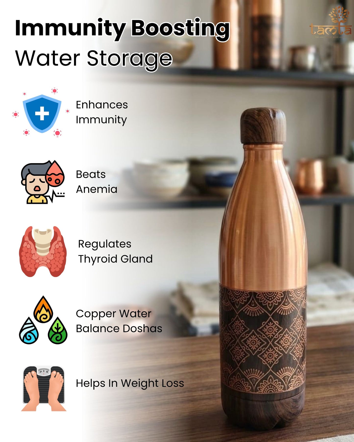 Premium Copper Bottle – 1000 ml A004 - शुद्ध