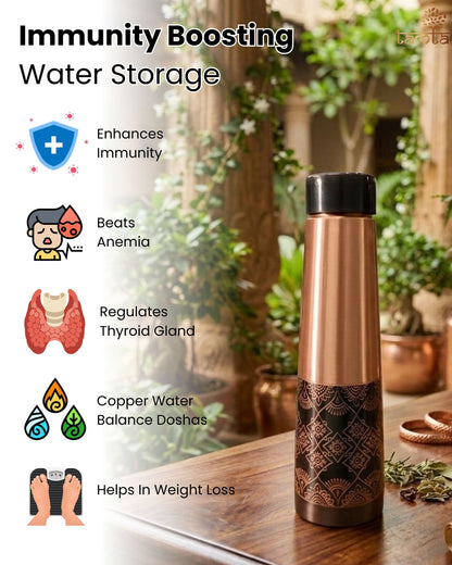 TAVYA Antique Copper Bottle – Matte Finish 900 ml A005 - स्वास्थ्य