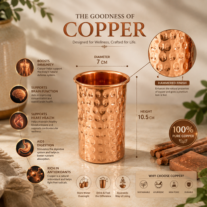 Tamtaware Tarang Handcrafted Hammered Pure Copper Glass #G003