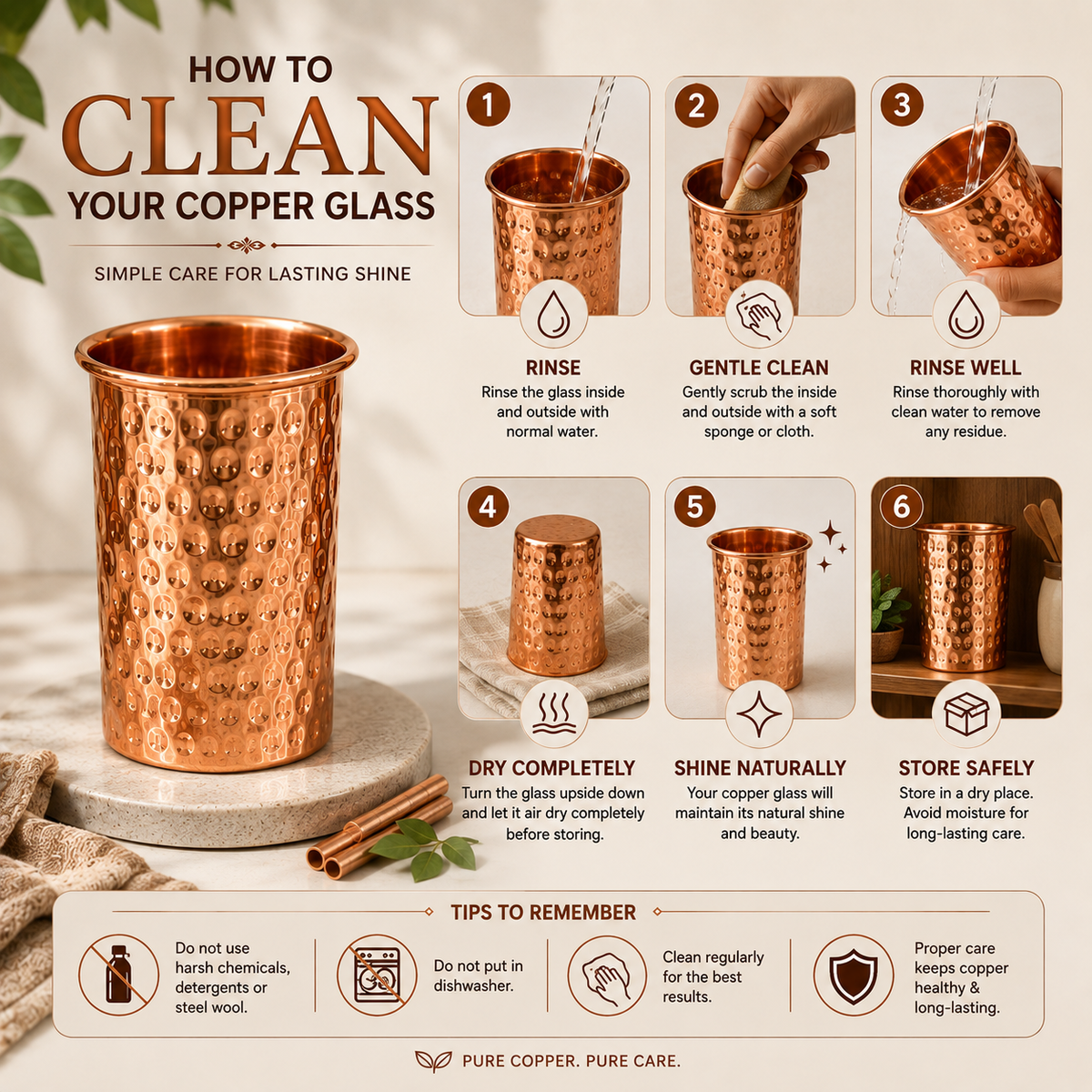 Tamtaware Tarang Handcrafted Hammered Pure Copper Glass #G003