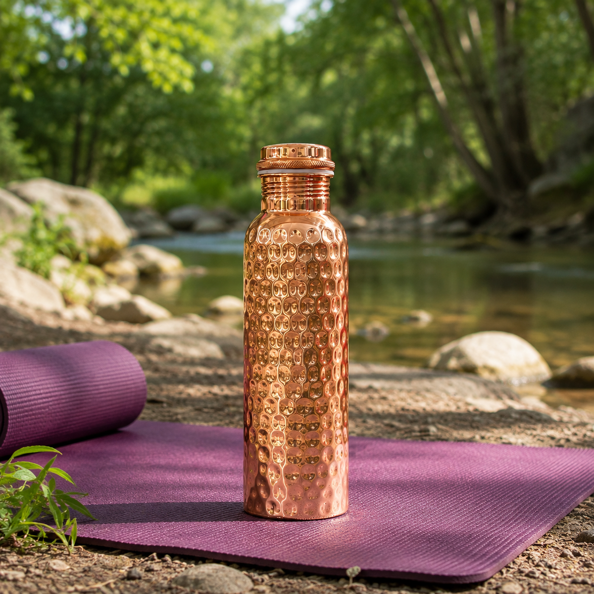 Tamtaware Handcrafted Pure Copper Water Bottle 950 ml – Full Hammered Ayurvedic Flask
