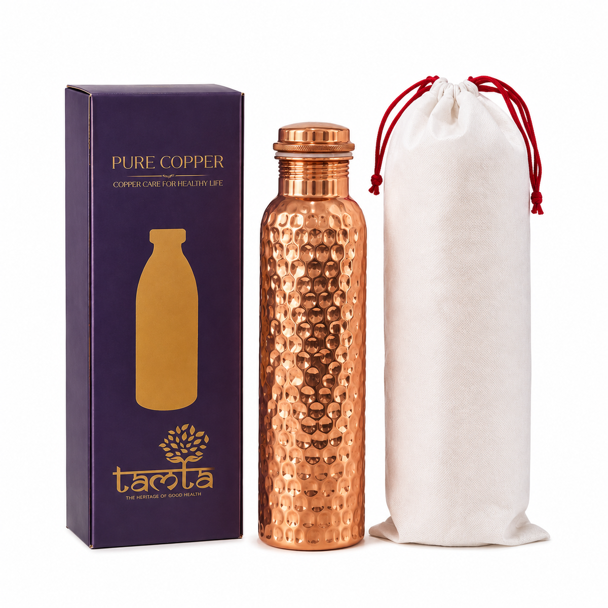Tamtaware Handcrafted Pure Copper Water Bottle 950 ml – Full Hammered Ayurvedic Flask
