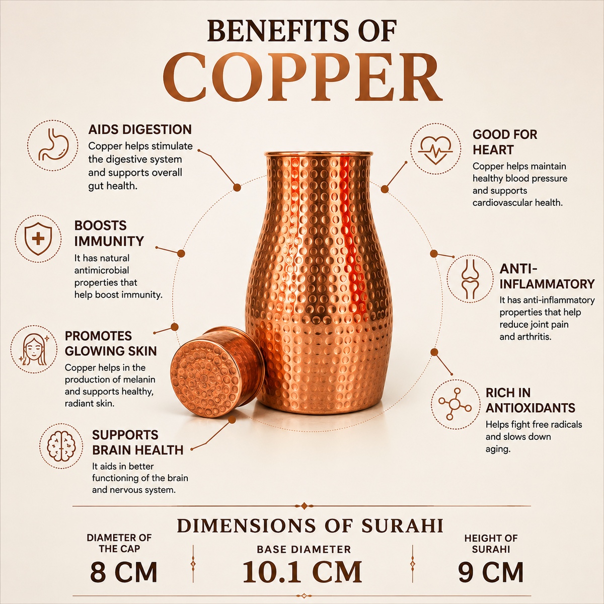 Tamtaware Tatva Pure Copper Water Bottle (1100 ml) – Hammered Finish Leak-Proof
