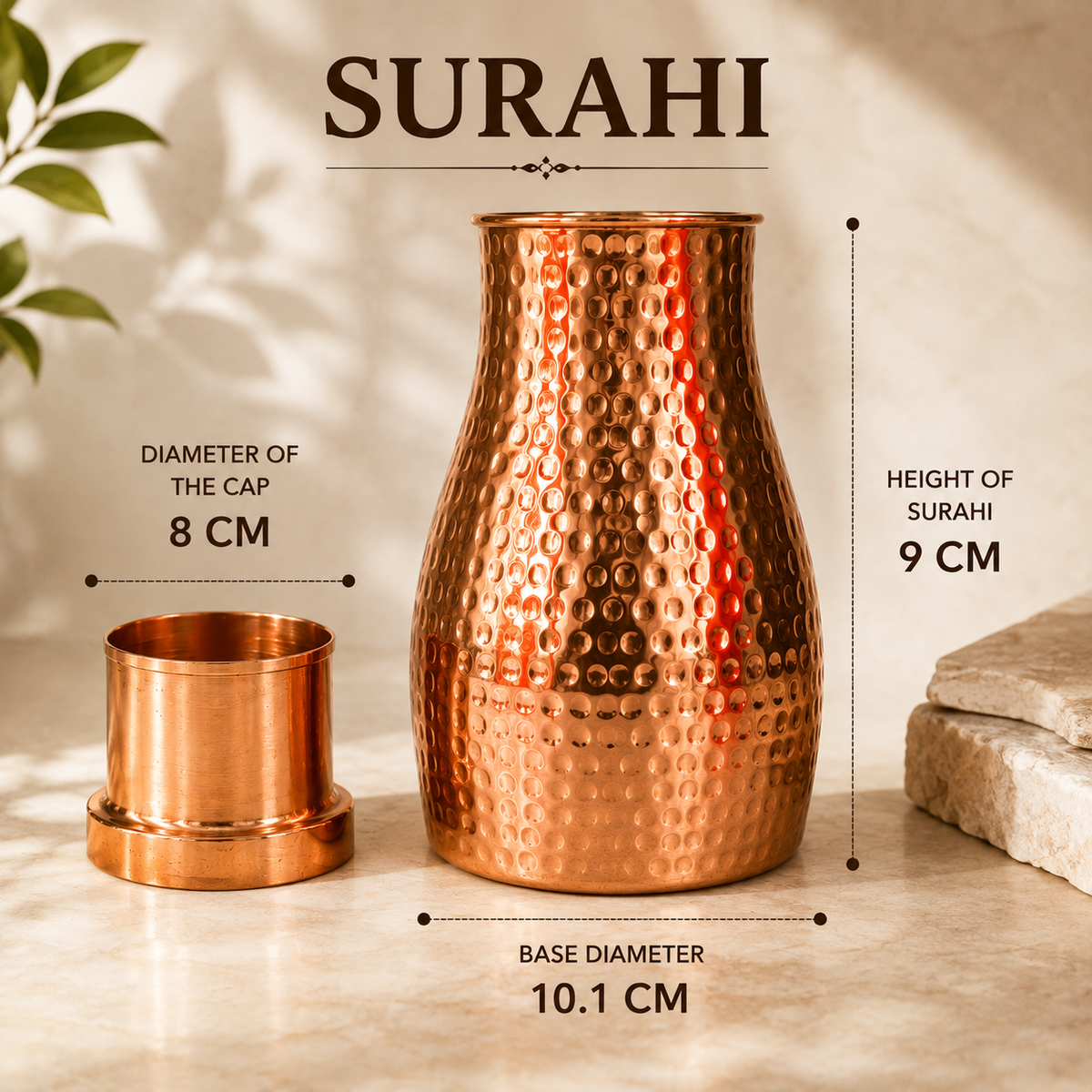 Tamtaware Tatva Pure Copper Water Bottle (1100 ml) – Hammered Finish Leak-Proof