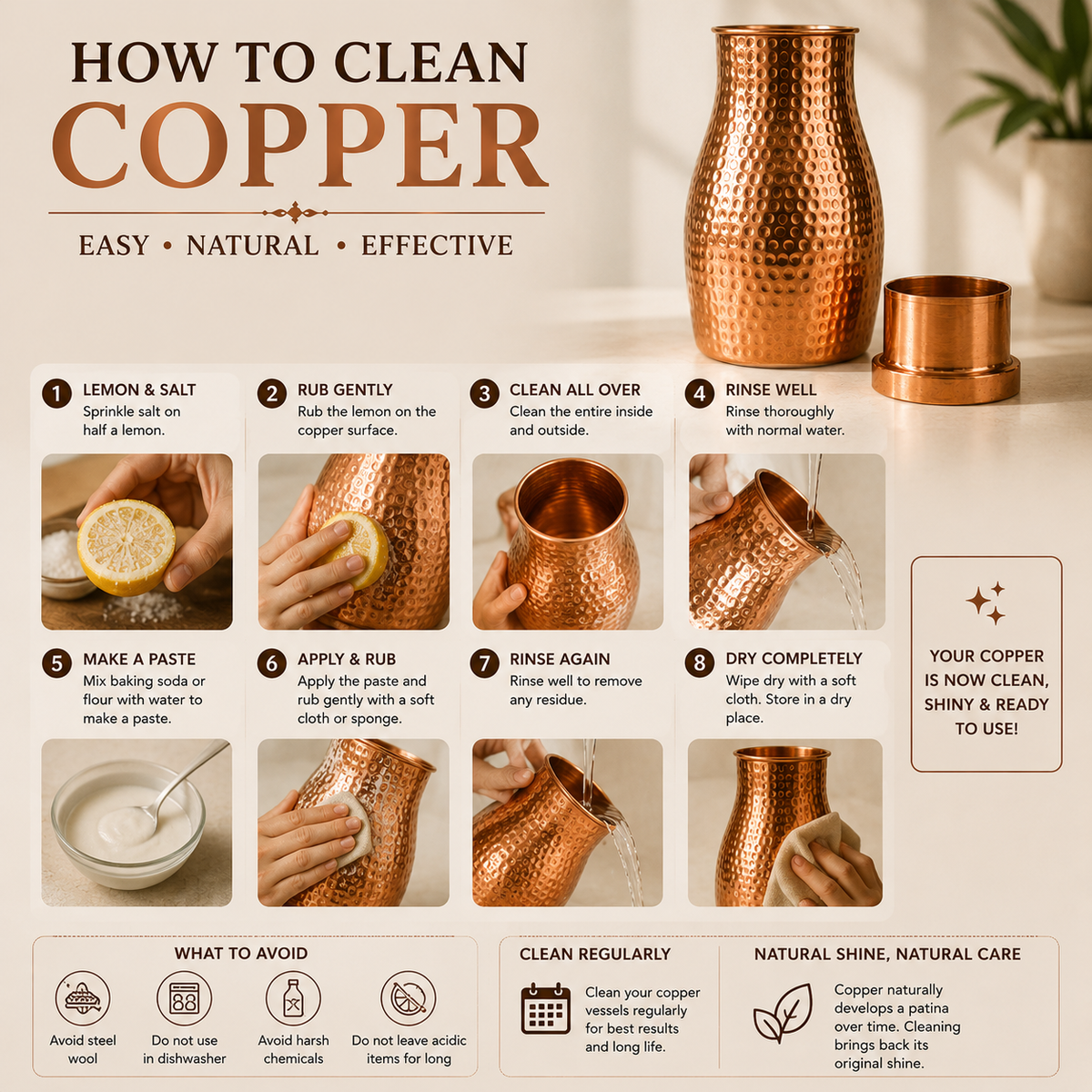 Tamtaware Tatva Pure Copper Water Bottle (1100 ml) – Hammered Finish Leak-Proof