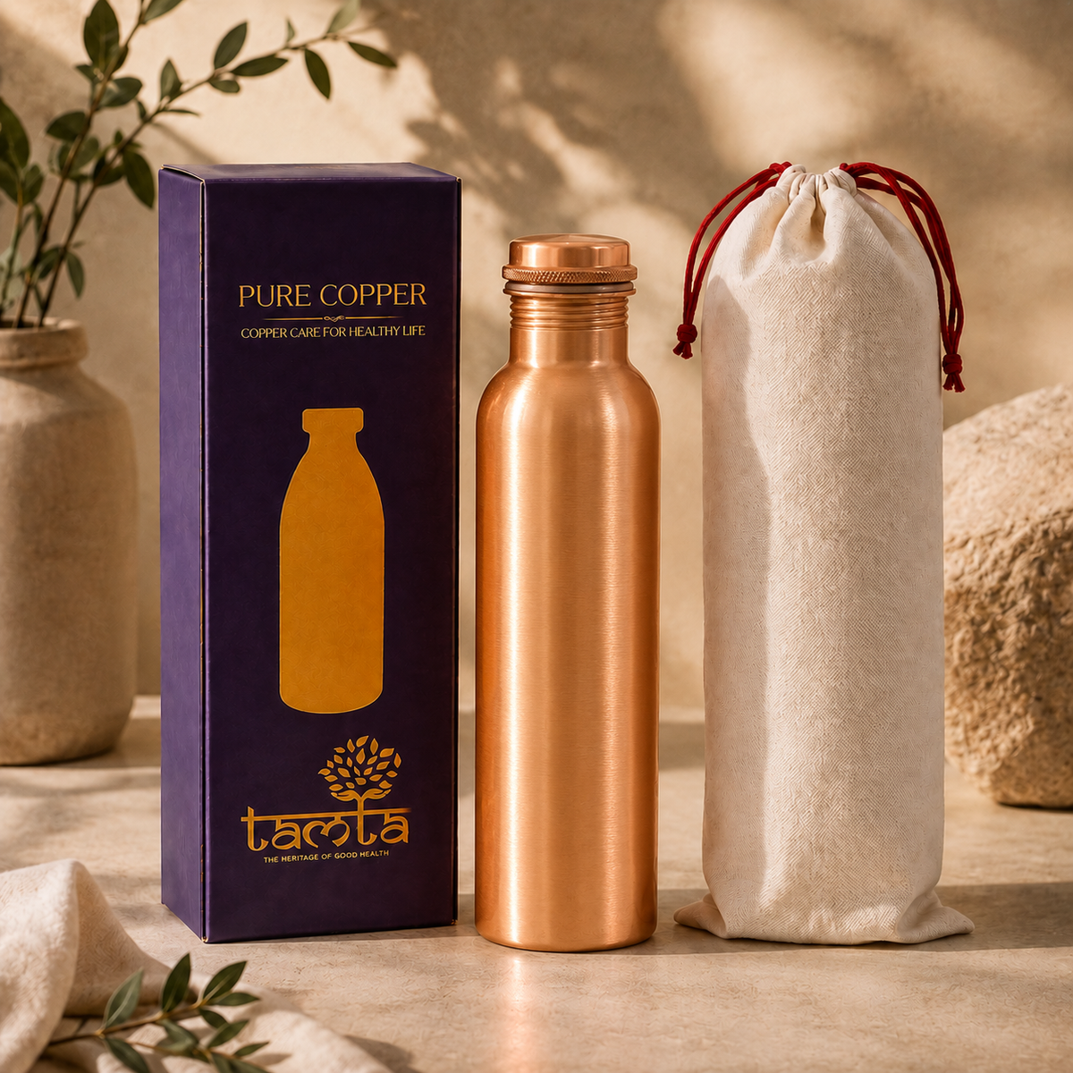 Tamtaware Handcrafted Pure Copper Water Bottle 950 ml – Brushed Satin Matte Bottle