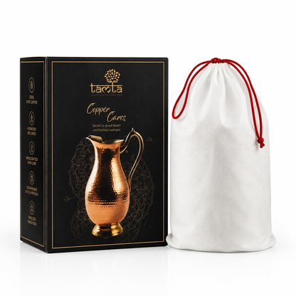 Tamtaware Pure Copper Bedside Surahi Carafe with Glass Lid (1000 ml) – Mirror Shine Tumbler Set