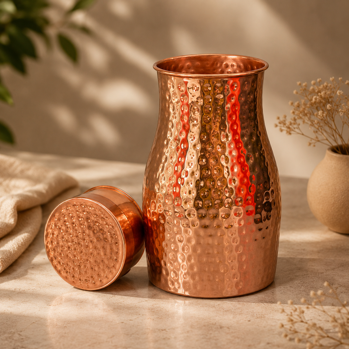Tamtaware Tatva Pure Copper Water Bottle (1100 ml) – Hammered Finish Leak-Proof