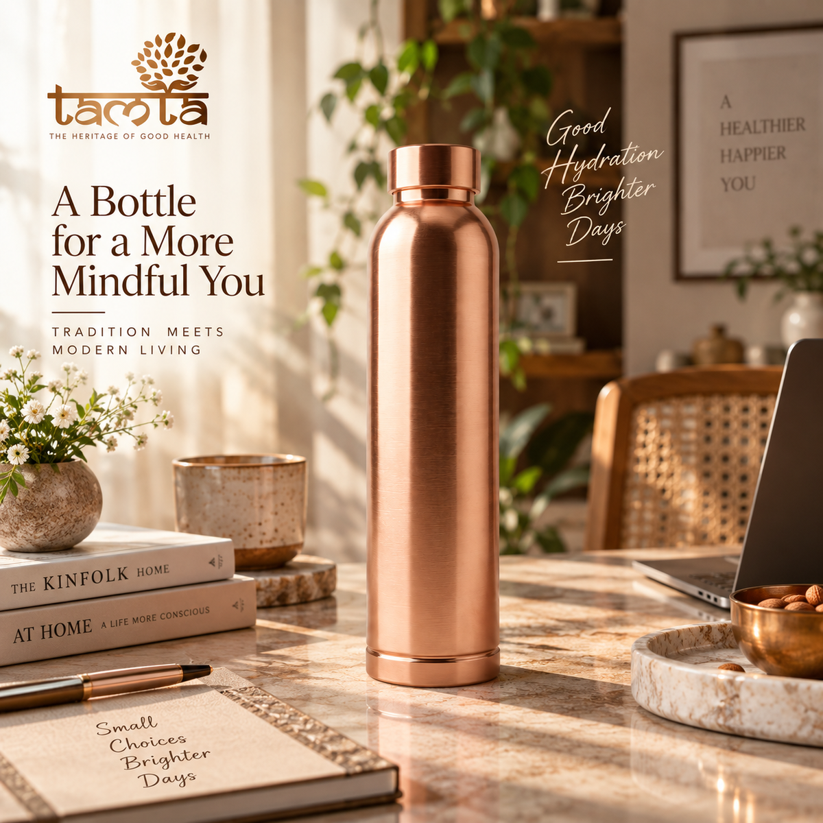 Tamtaware Tamra Pure Copper Water Bottle (950 ml) – Matte Finish Leak-Proof