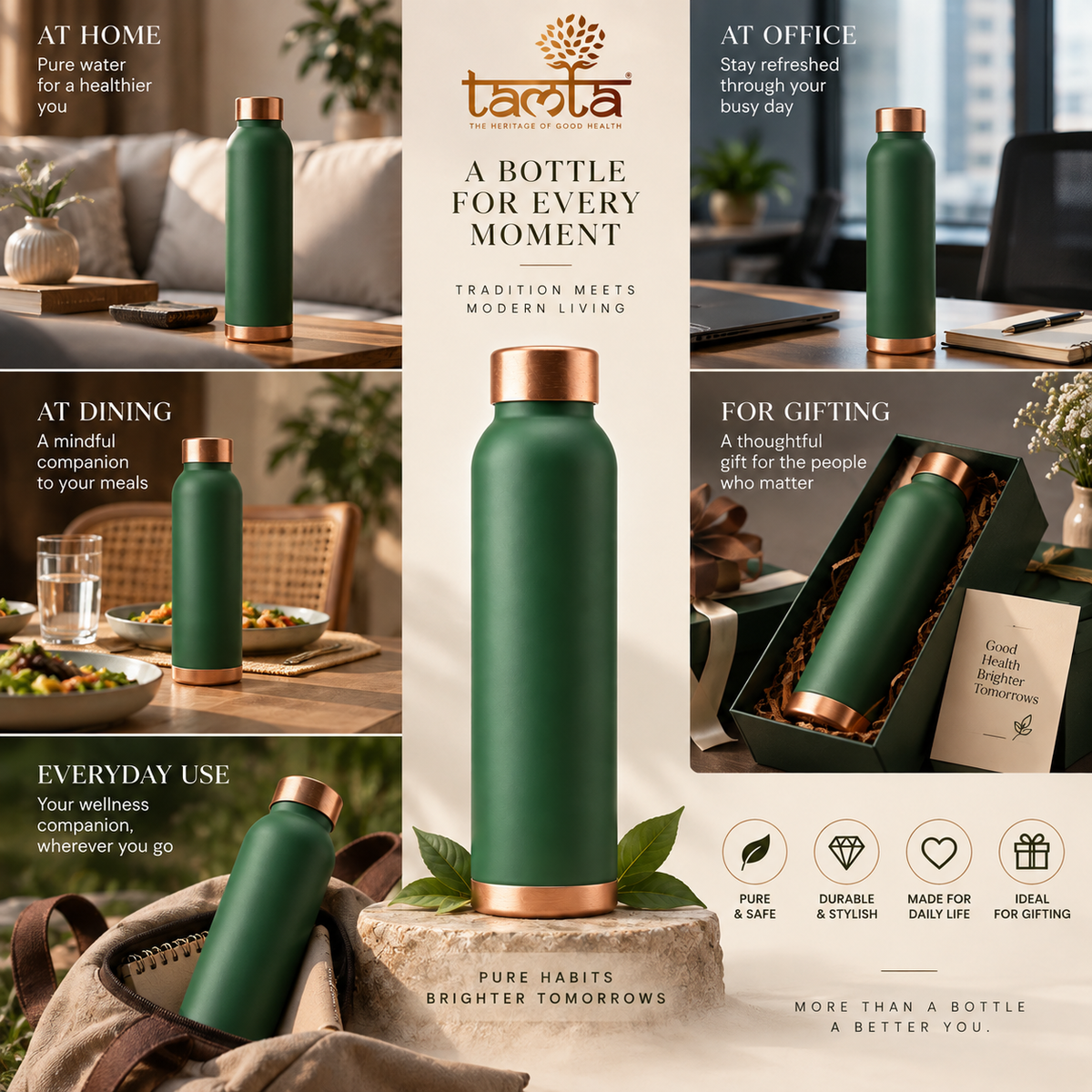 TIVRA Classic Matte Copper Bottle – 950 ml