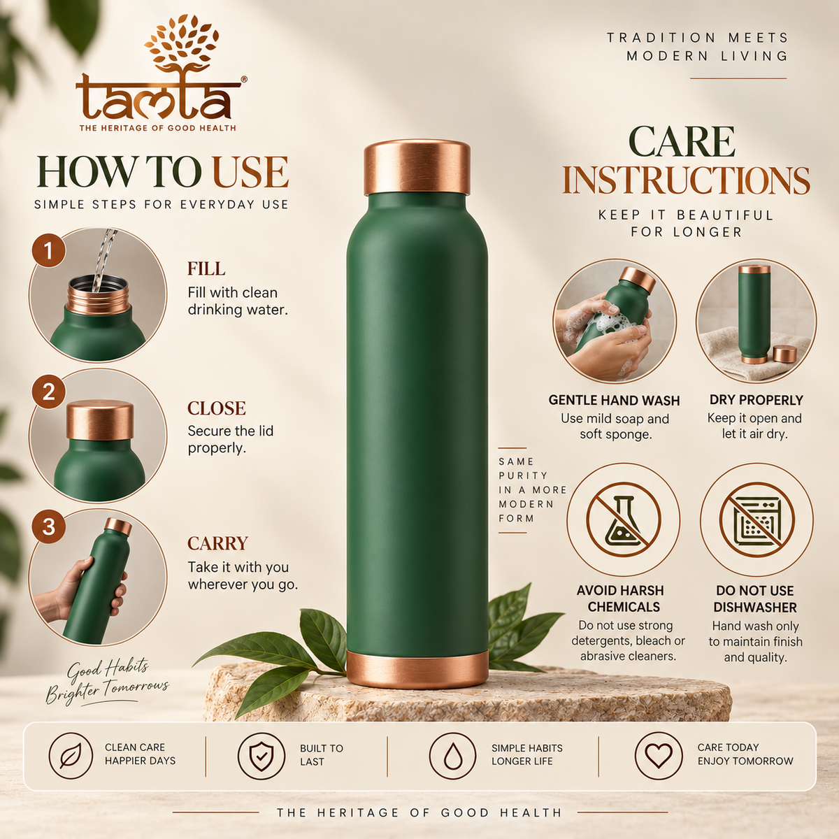 TIVRA Classic Matte Copper Bottle – 950 ml
