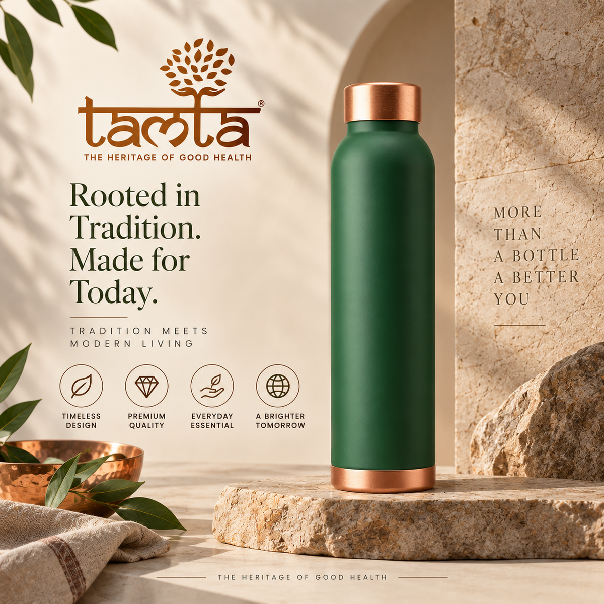TIVRA Classic Matte Copper Bottle – 950 ml