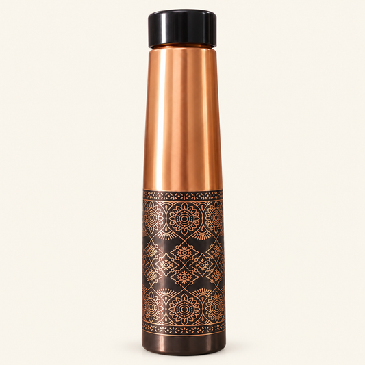 Tamtaware Handcrafted Pure Copper Water Bottle 900 ml – Antique Etched Pattern