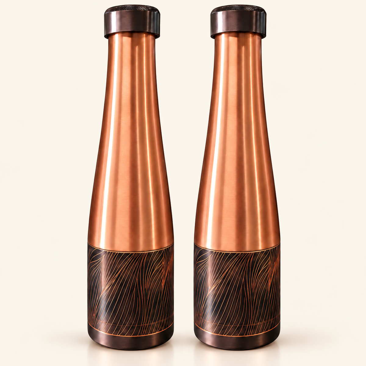 Tamtaware Handcrafted Pure Copper Water Bottle 950 ml – Sleek Glossy Tapered Bottle Set of 2