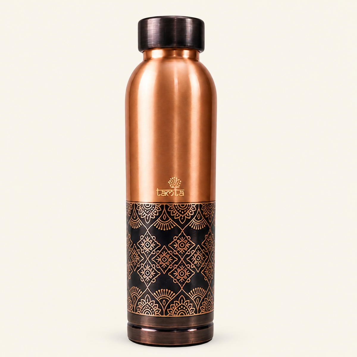 Tamtaware Handcrafted Pure Copper Water Bottle 1000 ml – 1 Litre Glossy Etched Flask