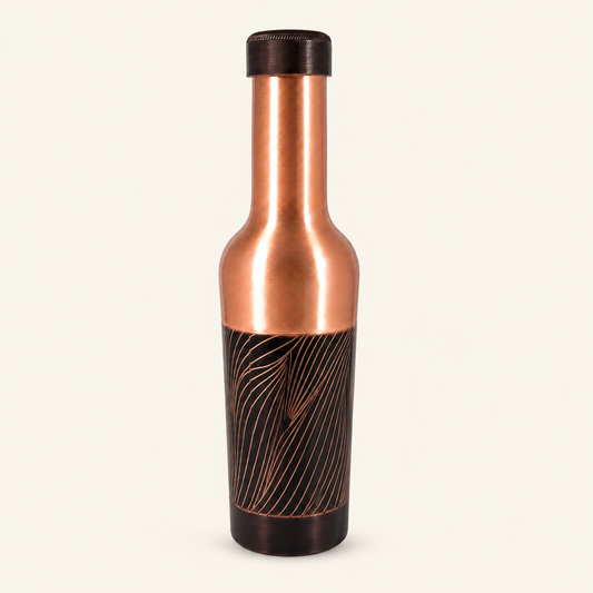 Tamtaware Handcrafted Pure Copper Water Bottle 1000 ml – 1 Litre Long Neck Etched Flask