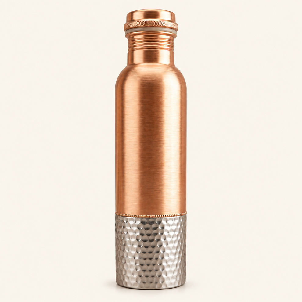 Tamtaware Handcrafted Pure Copper Water Bottle 950 ml – Dual Finish Smooth & Hammered