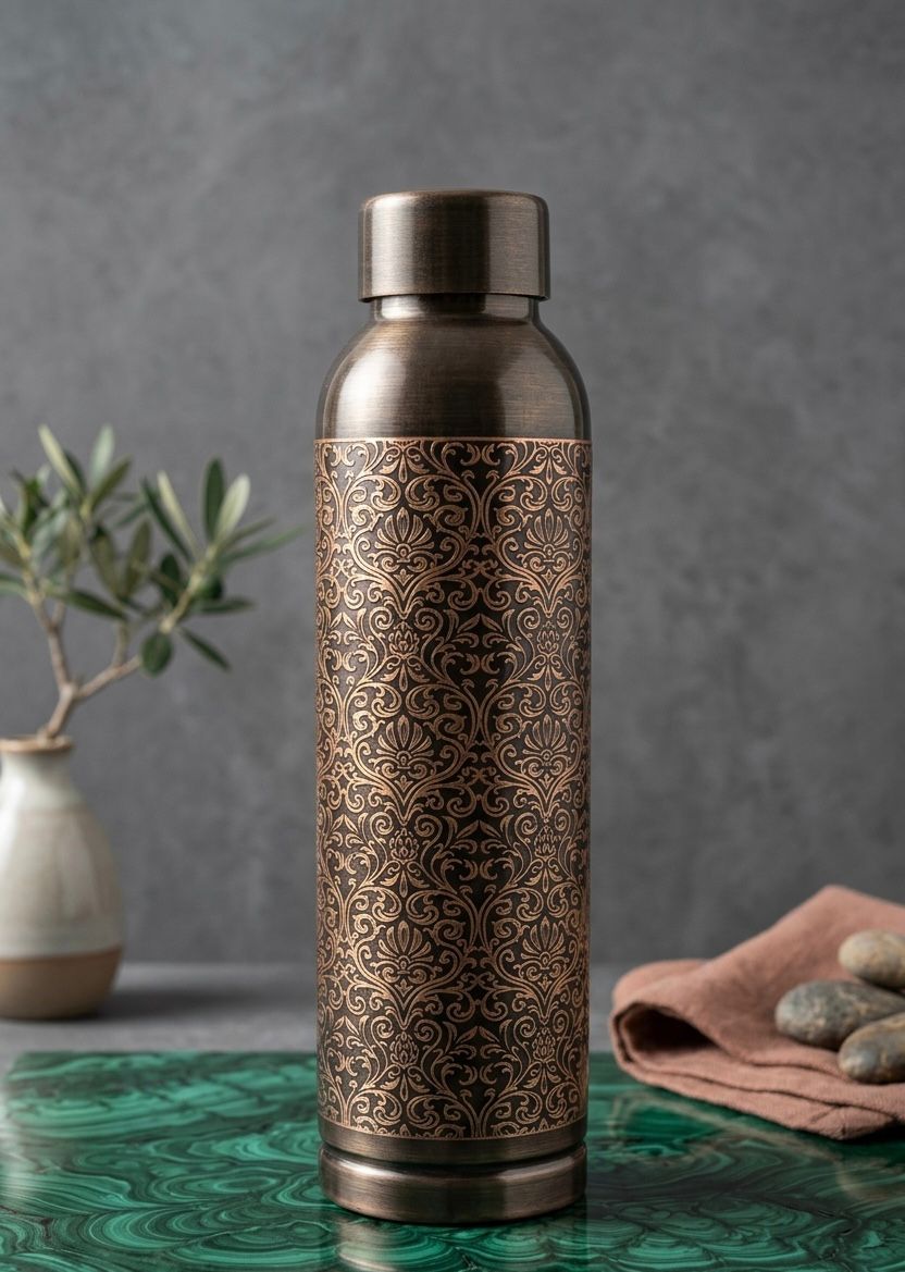 ETCHING Heritage Copper Bottle Antique Etched Gloss Edition 950 ml E004 - शुद्ध