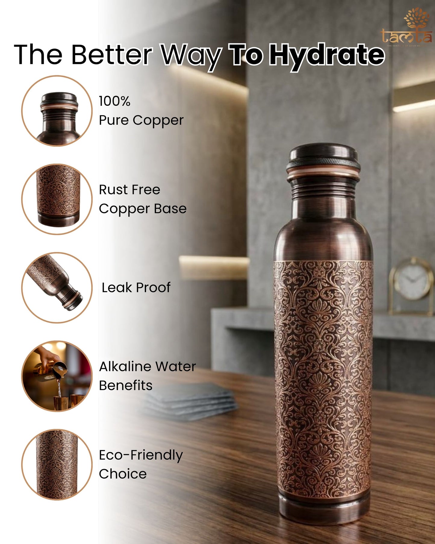 ETCHING Heritage Copper Bottle – Royal Matte Etch Edition 950 ml E005 - स्वास्थ्य