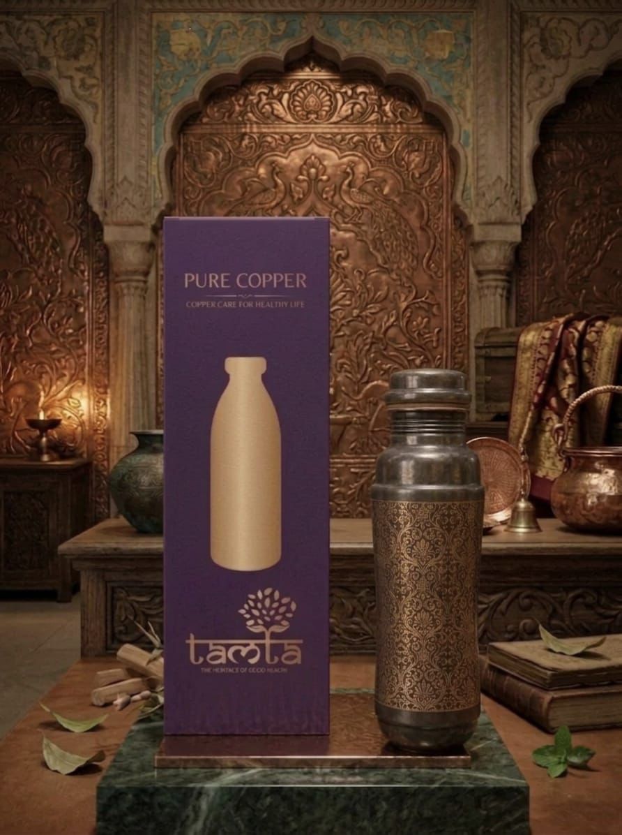 ETCHING Heritage Copper Bottle –  1200 ml, Matte Finish E013 - अमृत