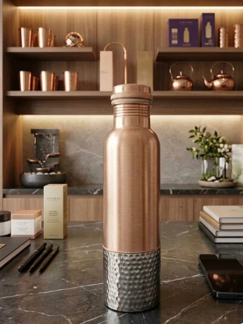 Crafted Copper Bottle – Half Hammered 950 ml H002 - विरासत