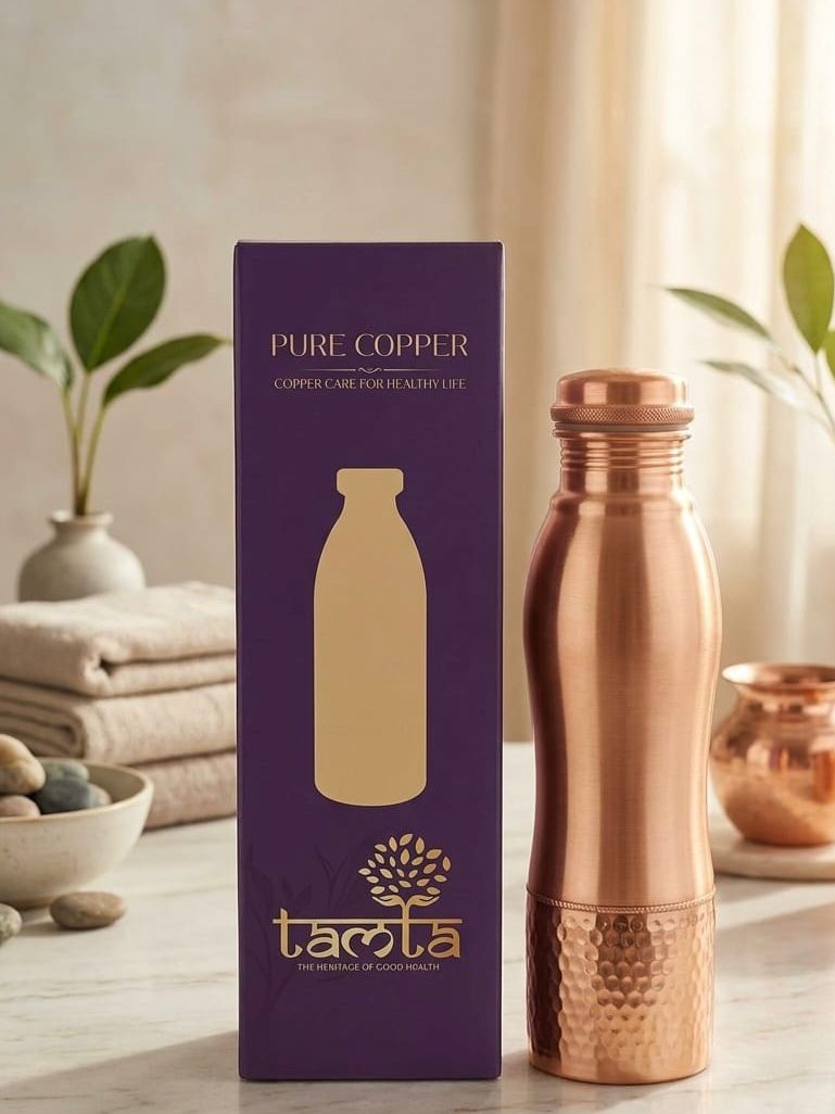 TATVA Ergonomic Copper Bottle – Half Hammered 950 ml H003 - अमृत