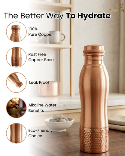 TATVA Ergonomic Copper Bottle – Half Hammered 950 ml H003 - अमृत