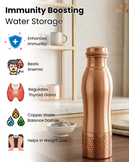 TATVA Ergonomic Copper Bottle – Half Hammered 950 ml H003 - अमृत
