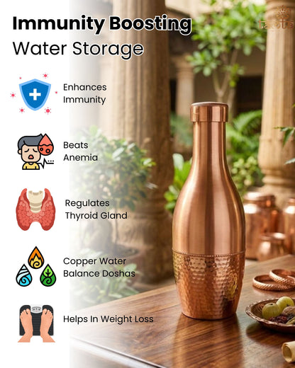 Pure Copper Water Bottle Tatva H007 – Hammered Finish, 1100 ml शुद्ध