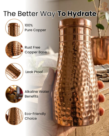 Pure Copper Water Bottle Tatva H008 – Hammered Finish, 950 ml विरासत