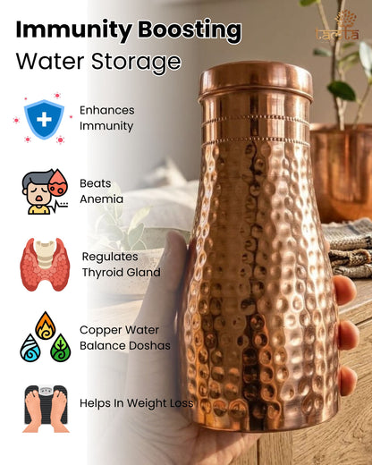 Pure Copper Water Bottle Tatva H008 – Hammered Finish, 950 ml विरासत