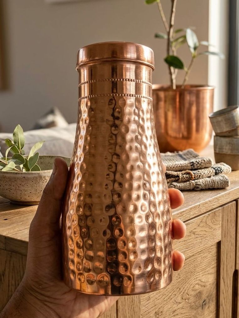 Pure Copper Water Bottle Tatva H008 – Hammered Finish, 1100 ml विरासत